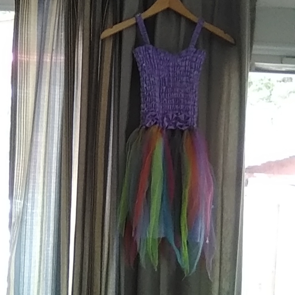 Girls fancy rainbow fairy dress size xl handmade